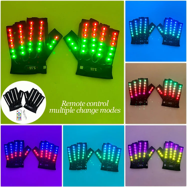 Kleurrijke Lichtgevende Brillen – Nachtclub, Verjaardagsfeestjes, Disco Accessoires – Futuristische Soldaten LED Zonnebril – LED Wolverine Handschoenen