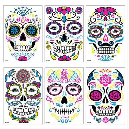 Fluorescerende Dag van de Doden Gezichtstattoos – Waterproof Party Stickers!