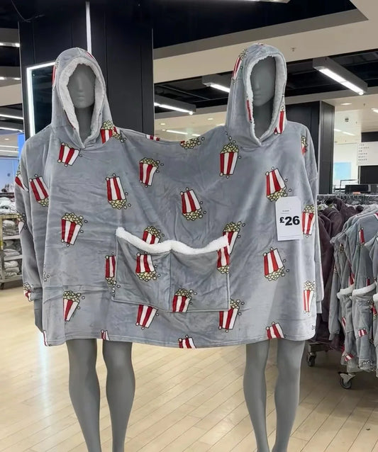 Lovers Double Snuggie – Popcorn Couple Hoodie Deken