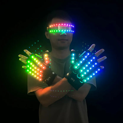 Kleurrijke Lichtgevende Brillen – Nachtclub, Verjaardagsfeestjes, Disco Accessoires – Futuristische Soldaten LED Zonnebril – LED Wolverine Handschoenen