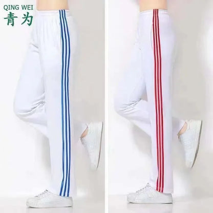 White Casual Sports Pants for Men And Women Summer Square Dance Straight Leg School Pants Large Size Leisure Sports Trousers