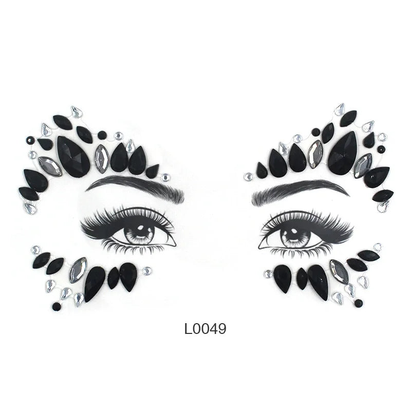 3D Glinsterende Gezichtsjewels – Tijdelijke Tattoo Stickers met Strass & Glitter!