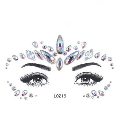 3D Glinsterende Gezichtsjewels – Tijdelijke Tattoo Stickers met Strass & Glitter!