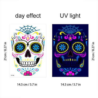 Fluorescerende Dag van de Doden Gezichtstattoos – Waterproof Party Stickers!