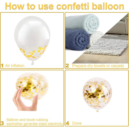 10/20 stuks Gouden Confetti Ballonnen – 12 inch – Zwart, Goud & Transparant met Glitters – Voor bruiloft, afstuderen, verjaardag of feestdecoratie