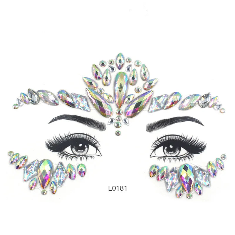 3D Glinsterende Gezichtsjewels – Tijdelijke Tattoo Stickers met Strass & Glitter!