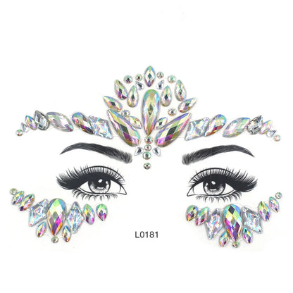 3D Glinsterende Gezichtsjewels – Tijdelijke Tattoo Stickers met Strass & Glitter!