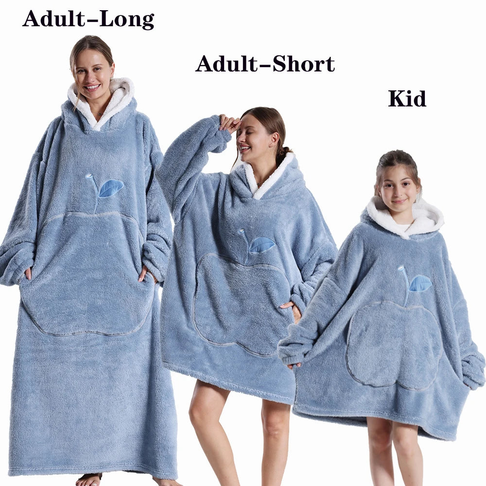 Winter Hoodies en Sweatshirts voor Dames en Heren – Extra Lang, Warm en Zacht Fleece – Giant TV Oversized Deken met Lange Flanellen Mouwen