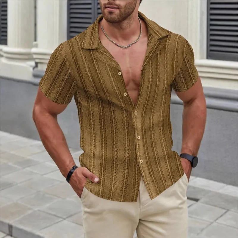 Summer Men's Casual Beach Top Shirt Elegant Men's Sexy Lace See-through Short-sleeved Shirt Breathable Sunscreen Shirts for Men