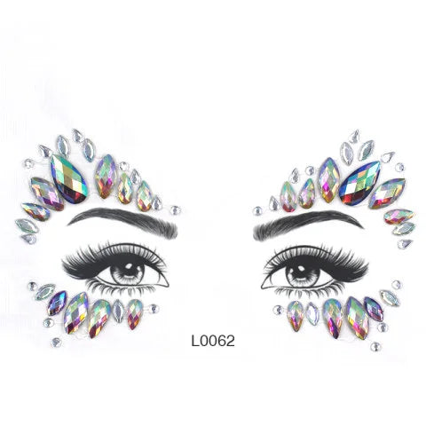 3D Glinsterende Gezichtsjewels – Tijdelijke Tattoo Stickers met Strass & Glitter!