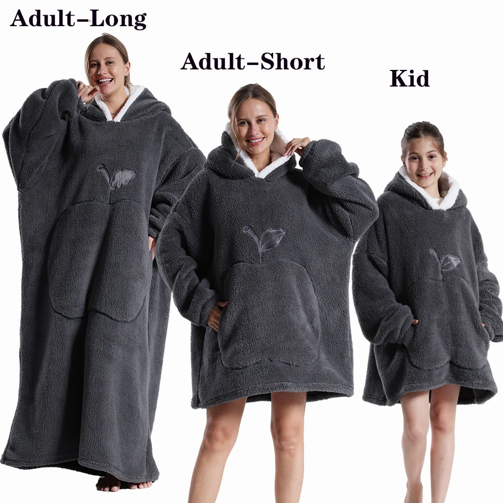 Winter Hoodies en Sweatshirts voor Dames en Heren – Extra Lang, Warm en Zacht Fleece – Giant TV Oversized Deken met Lange Flanellen Mouwen