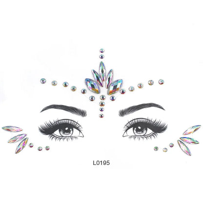 3D Glinsterende Gezichtsjewels – Tijdelijke Tattoo Stickers met Strass & Glitter!