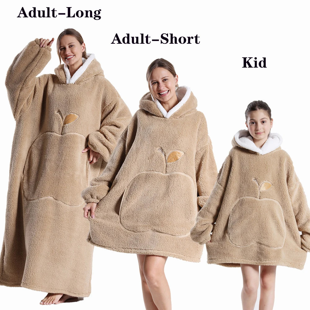 Winter Hoodies en Sweatshirts voor Dames en Heren – Extra Lang, Warm en Zacht Fleece – Giant TV Oversized Deken met Lange Flanellen Mouwen