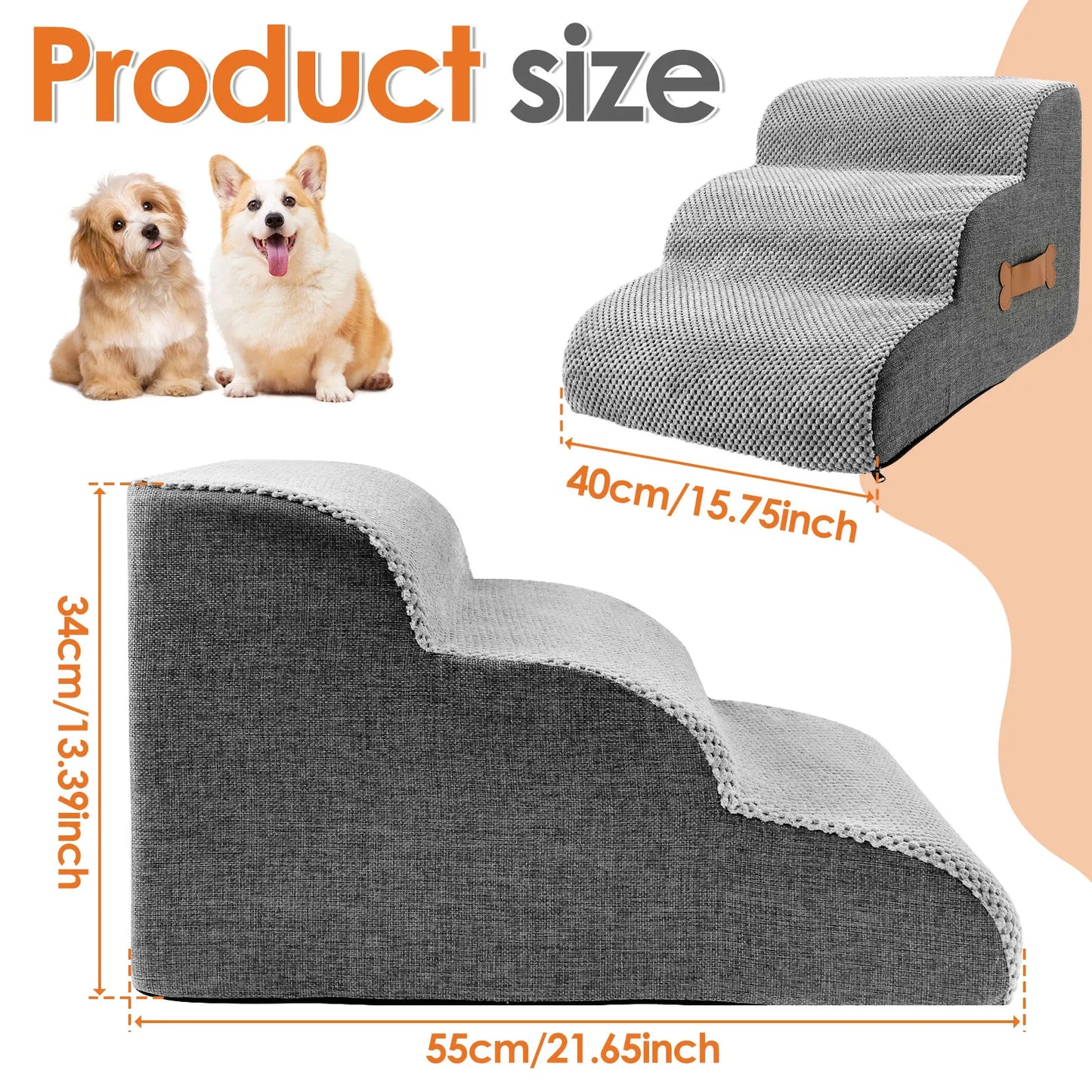 2/3 Trapjes voor Honden en Katten – Ananasfluweel, Antislip & Zachte Sponsvulling
Veilige Pet Steps voor Kleine Honden, Puppy’s en Katten