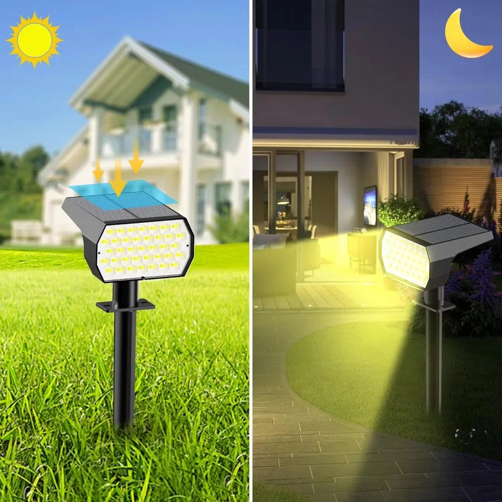 ‌74 LED Solar Spotlights – 3 Kleuren | IP65 Waterdicht 2-in-1 Tuinverlichting voor Oprit, Pad, Tuin & Landschap