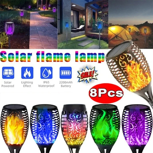 Solar Fakkel Lampen – 12/96 LED | 5 Kleuren Vlameffect  Waterdicht | Verkrijgbaar in 1 / 2 / 4 / 6 / 8 stuks | Tuin & Pad Decoratie**