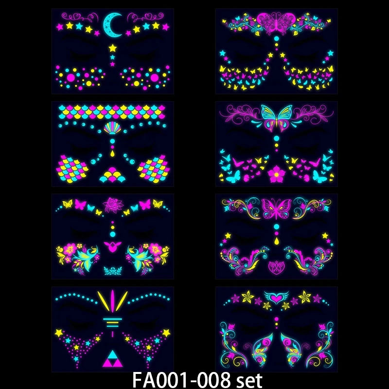 Fluorescerende Dag van de Doden Gezichtstattoos – Waterproof Party Stickers!