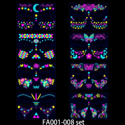 Fluorescerende Dag van de Doden Gezichtstattoos – Waterproof Party Stickers!