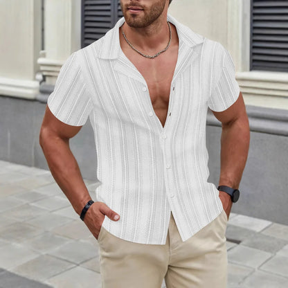 Summer Men's Casual Beach Top Shirt Elegant Men's Sexy Lace See-through Short-sleeved Shirt Breathable Sunscreen Shirts for Men