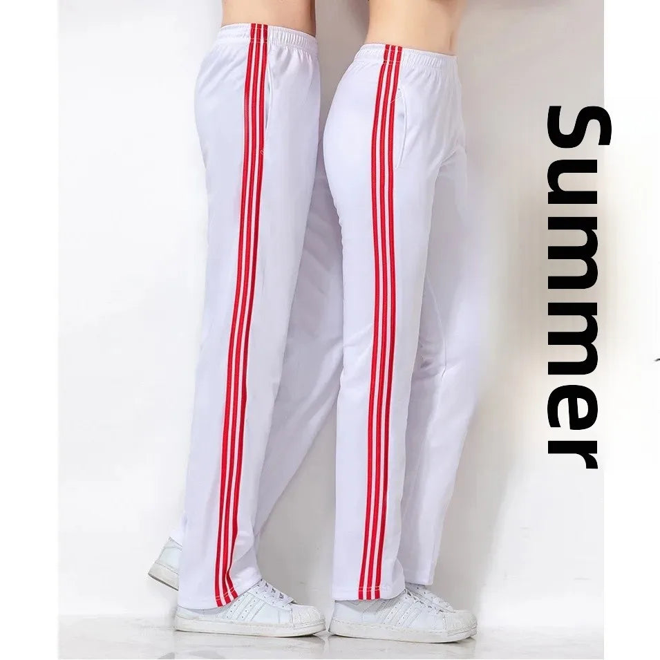 White Casual Sports Pants for Men And Women Summer Square Dance Straight Leg School Pants Large Size Leisure Sports Trousers