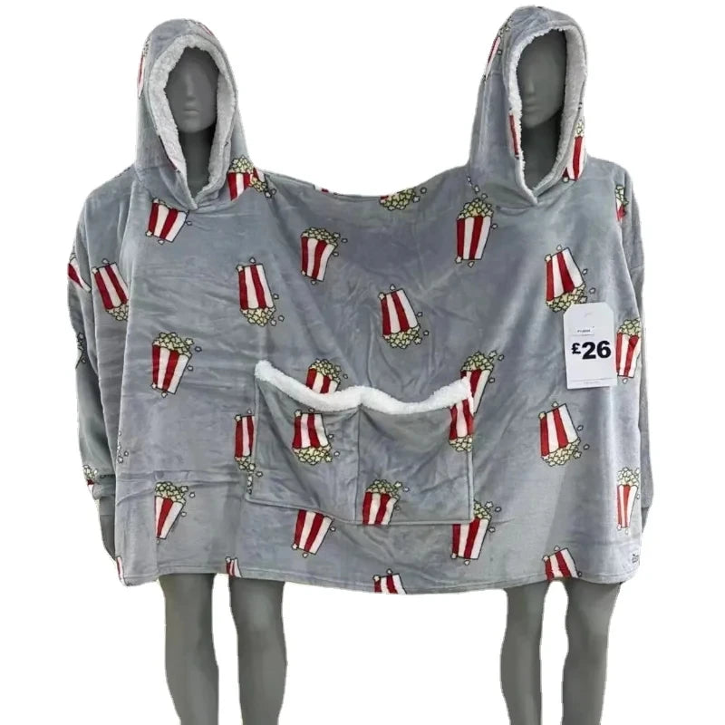 Lovers Double Snuggie – Popcorn Couple Hoodie Deken