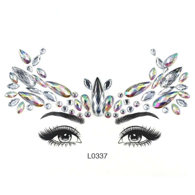 3D Glinsterende Gezichtsjewels – Tijdelijke Tattoo Stickers met Strass & Glitter!