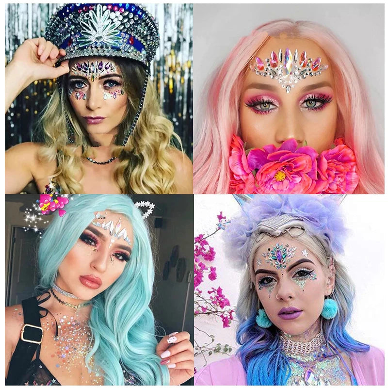 3D Glinsterende Gezichtsjewels – Tijdelijke Tattoo Stickers met Strass & Glitter!