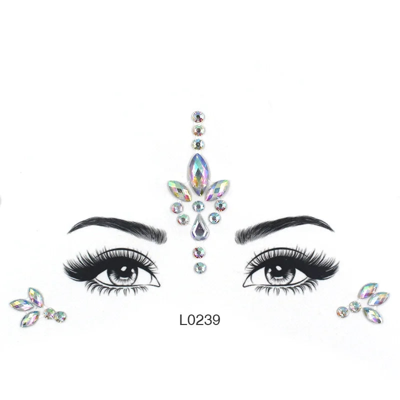 3D Glinsterende Gezichtsjewels – Tijdelijke Tattoo Stickers met Strass & Glitter!