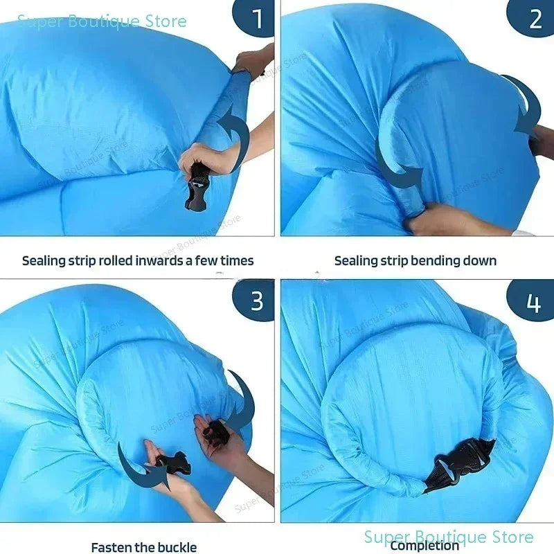 Snelle Opblaasbare Vouwwaaier Lounger – Opblaasbare Luchtbank voor Lui Ontspannen Buiten – Lagen Sofa Meubilair – Enkele Sofa’s voor Thuisontspanning