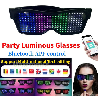 Bluetooth LED Bril – Multilingual & DIY Tekst

RGB/Mono Kleuren | Glow Party Glasses voor Halloween, Rave & Festivals