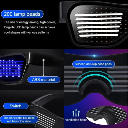 Bluetooth LED Bril – Multilingual & DIY Tekst

RGB/Mono Kleuren | Glow Party Glasses voor Halloween, Rave & Festivals