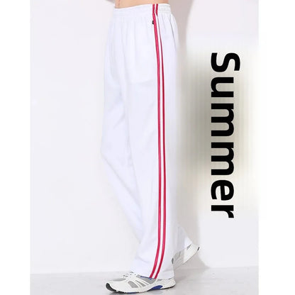White Casual Sports Pants for Men And Women Summer Square Dance Straight Leg School Pants Large Size Leisure Sports Trousers