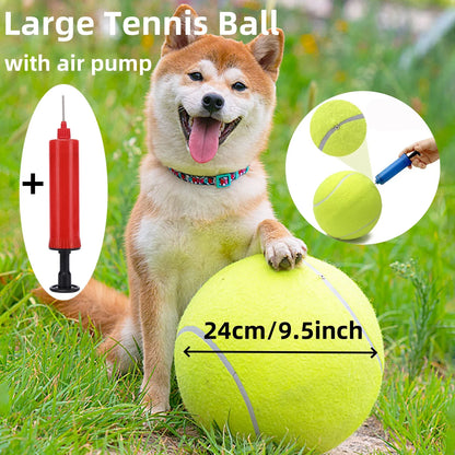 7/9,5 Inch Reusachtige Tennisbal – Opblaasbaar Hondenspeelgoed voor Training – 24 cm Grote Tennisbal met Luchtpomp – Interactief Speelgoed voor Honden