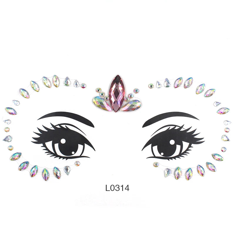 3D Glinsterende Gezichtsjewels – Tijdelijke Tattoo Stickers met Strass & Glitter!