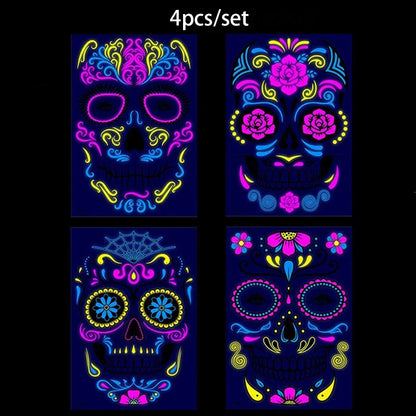 Fluorescerende Dag van de Doden Gezichtstattoos – Waterproof Party Stickers!