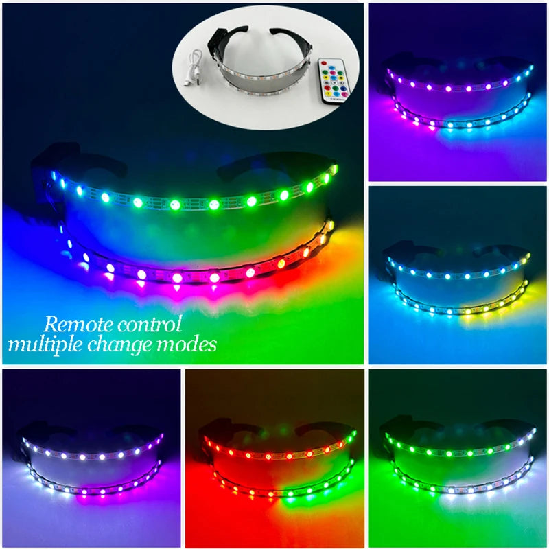 Kleurrijke Lichtgevende Brillen – Nachtclub, Verjaardagsfeestjes, Disco Accessoires – Futuristische Soldaten LED Zonnebril – LED Wolverine Handschoenen
