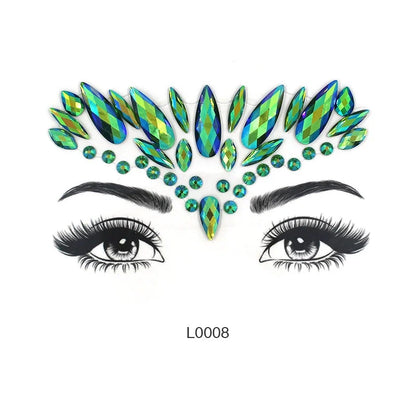 3D Glinsterende Gezichtsjewels – Tijdelijke Tattoo Stickers met Strass & Glitter!