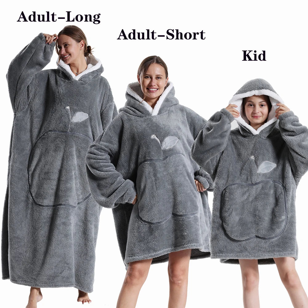 Winter Hoodies en Sweatshirts voor Dames en Heren – Extra Lang, Warm en Zacht Fleece – Giant TV Oversized Deken met Lange Flanellen Mouwen