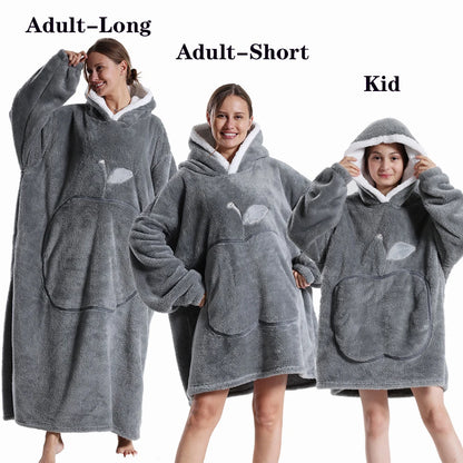 Winter Hoodies en Sweatshirts voor Dames en Heren – Extra Lang, Warm en Zacht Fleece – Giant TV Oversized Deken met Lange Flanellen Mouwen